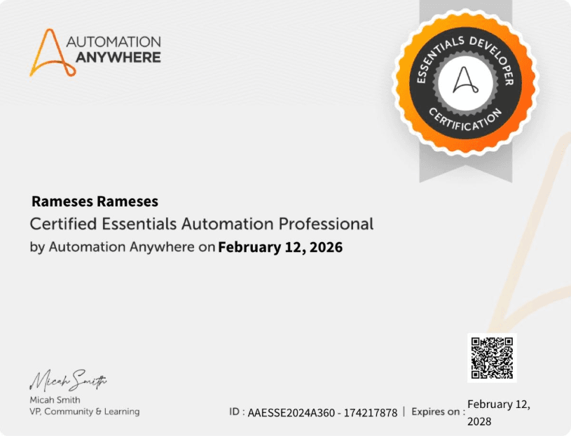Certified Essentials Automation Professional certificate