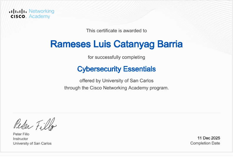 Cybersecurity Essentials certificate