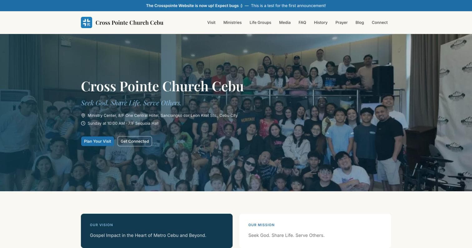 Cross Pointe Church Cebu homepage screenshot